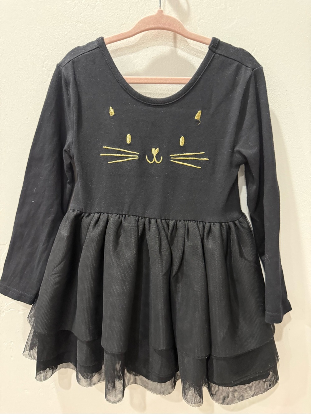 Old Navy Black Long-Sleeve Cat Face Tulle Dress Top